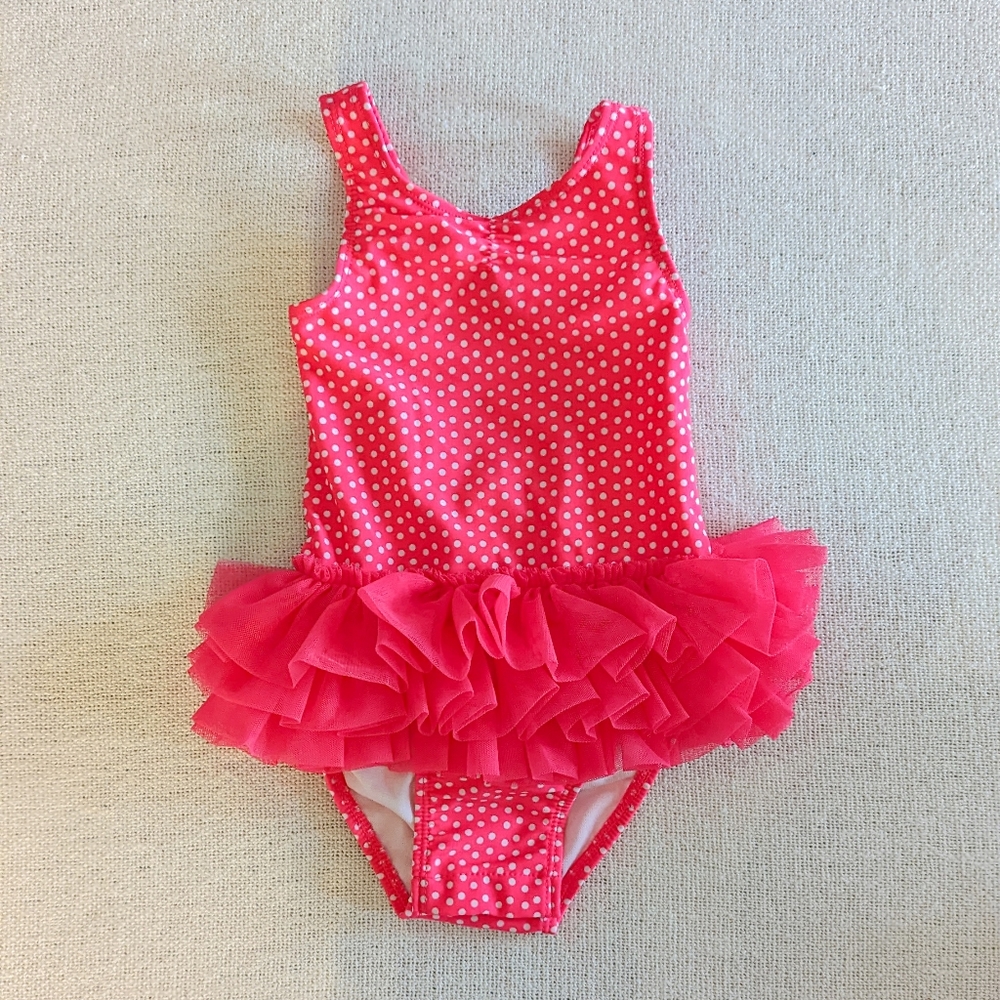 Cat & Jack Toddler Girls' Tutu Style One Piece Swimsuit 2T Pink Polka Dot